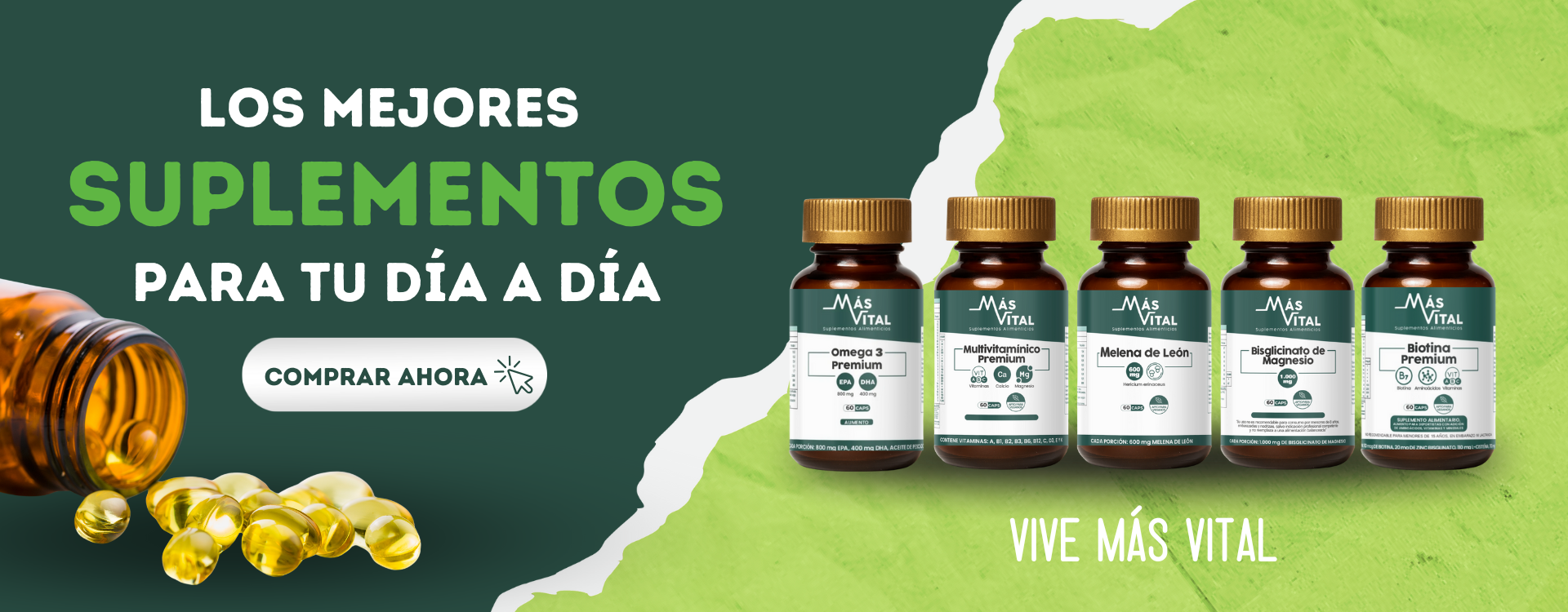 Suplementos alimenticios, magnesio, omega 3, melena de leon, multivitaminico. 